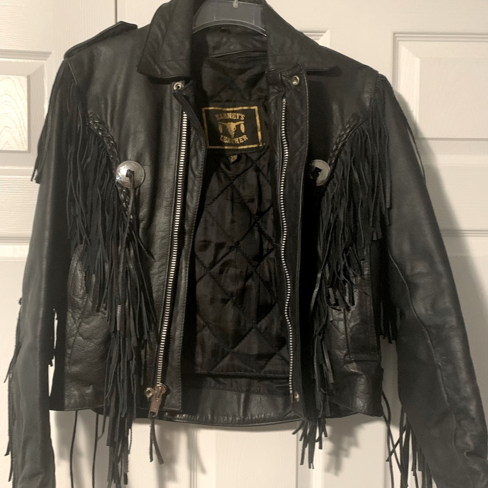 Vintage Barney’s Leather Fringe Biker Jacket Sz 38